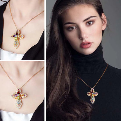 GZ ZONGFA Natural Colorful Gemstone Sterling Silver Cross Pendant Carats Genuine Amethyst Citrine Peridot Classic Women Jewelry