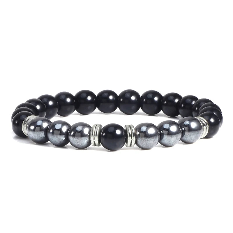 Charm Black Hematite Men Beads Bracelet Natural Tiger Eye Lava Weathered Stone Elastic Bracelets for Women Healing Yoga Jewelry