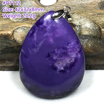 Colgante de collar de charoita morada natural de primera calidad, joyería para mujeres, hombres, regalo de suerte, cuentas de plata de cristal de belleza, piedra rusa AAAAA