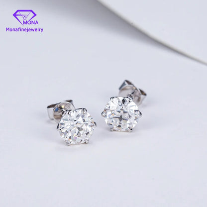 High Grade Luxury 1Carat 10K White Gold Moissanite Diamond 6.5mm Round OEC EarringsStud Destiny Jewellery Birthday Gift Jewelry