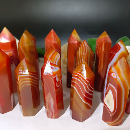 8-10cm Carnelian Towers Reiki Healing Crystal Quartz Red Agate Points For Collection Chakra Obelisk Home Decor