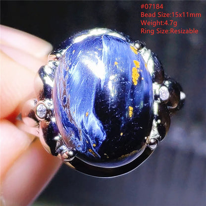 Natural Blue Pietersite Oval Adjustable Ring Women Jewelry Chatoyant Beads Namibia Jewelry Yellow Petersite Stone AAAAA