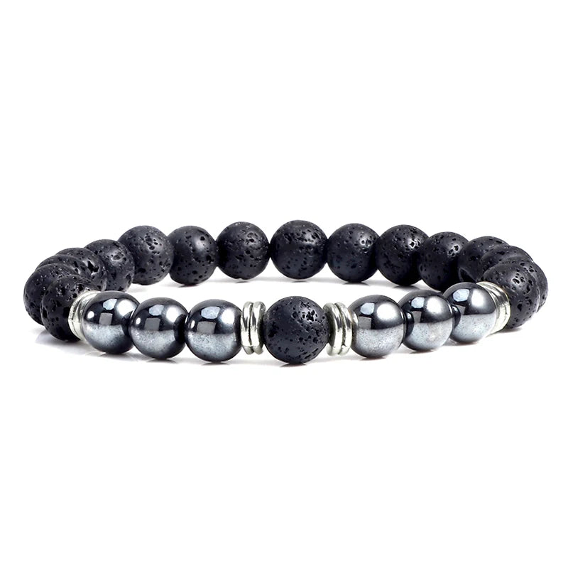 Charm Black Hematite Men Beads Bracelet Natural Tiger Eye Lava Weathered Stone Elastic Bracelets for Women Healing Yoga Jewelry