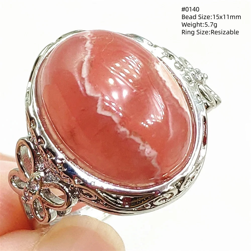 Natural Rose Rhodochrosite Ring Adjustable Ring Jewelry Woman Men Love Red Rhodochrosite Bead Healing Stone AAAAAA