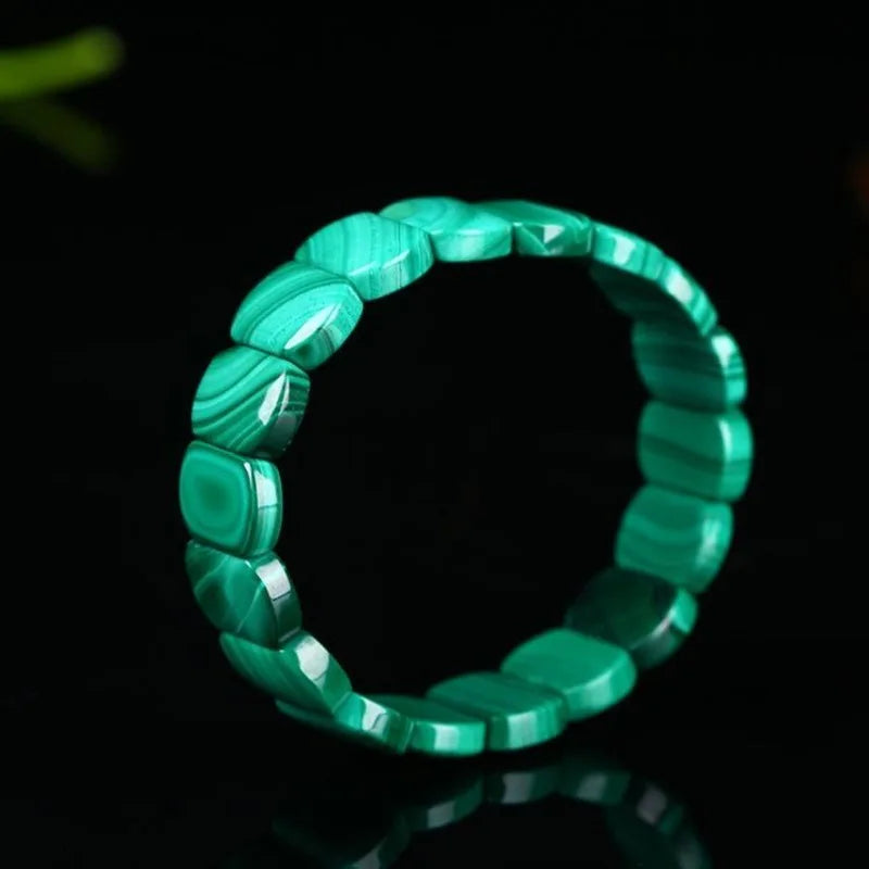 Pulseira de crisocola malaquita verde natural genuína 12x9mm, pedra de cura feminina e masculina, contas retangulares elásticas, cristal AAAAA