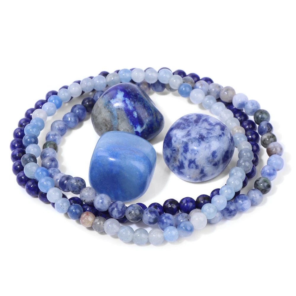 Hot 3pcs Lapis Lazuli Beaded Bracelets With Natural Stone Blue Aventurine Sodalite Quartzs 4mm Beads Bracelet Set For Women Men