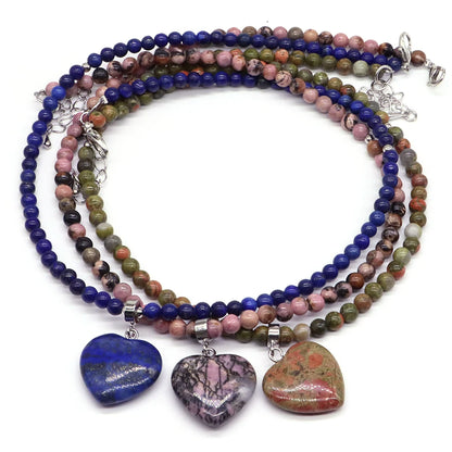 heart-shaped Gems Bead Chain Natural Stone Lapis Lazuli Necklace Healing Crystal Amethyst Women Girl Pendant Fashion Party Gifts