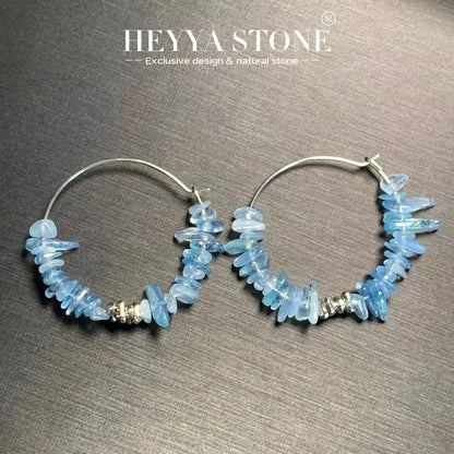 HEYYA STONE Vintage Natural Aquamarine Hoop Brincos Simples Clássico Círculo Gemstone Jóias Feito à Mão Aço Inoxidável exclusivo