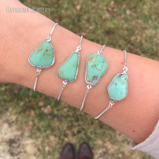 10Pcs Sea Foam Chunk Chrysoprase Stone Bracelet Silver Color Adjustable Cuff Stainless Steel Gift Boho Jewelry