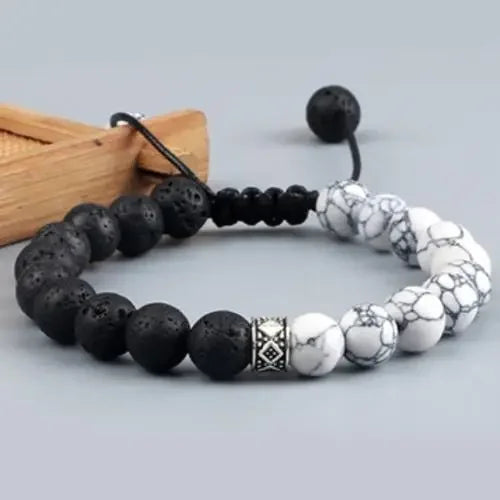 Charm Natural Stone Beads Bracelet 6mm Howlite Tiger Eye Lava Onyx Strand Bracelets Handmade Couple Bangles Friendship Jewelry