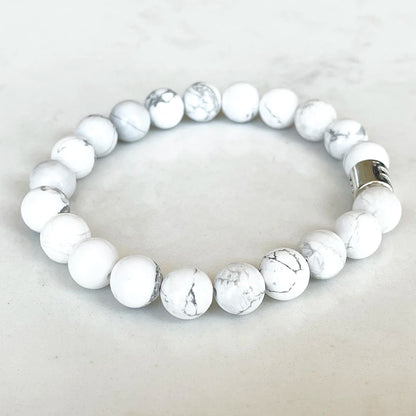 MG1661 Gemini Zodiac Womens Bracelet 8 MM Howlite White Turquoise Energy Wrist Mala Natural Handmade Gemstone Jewelry