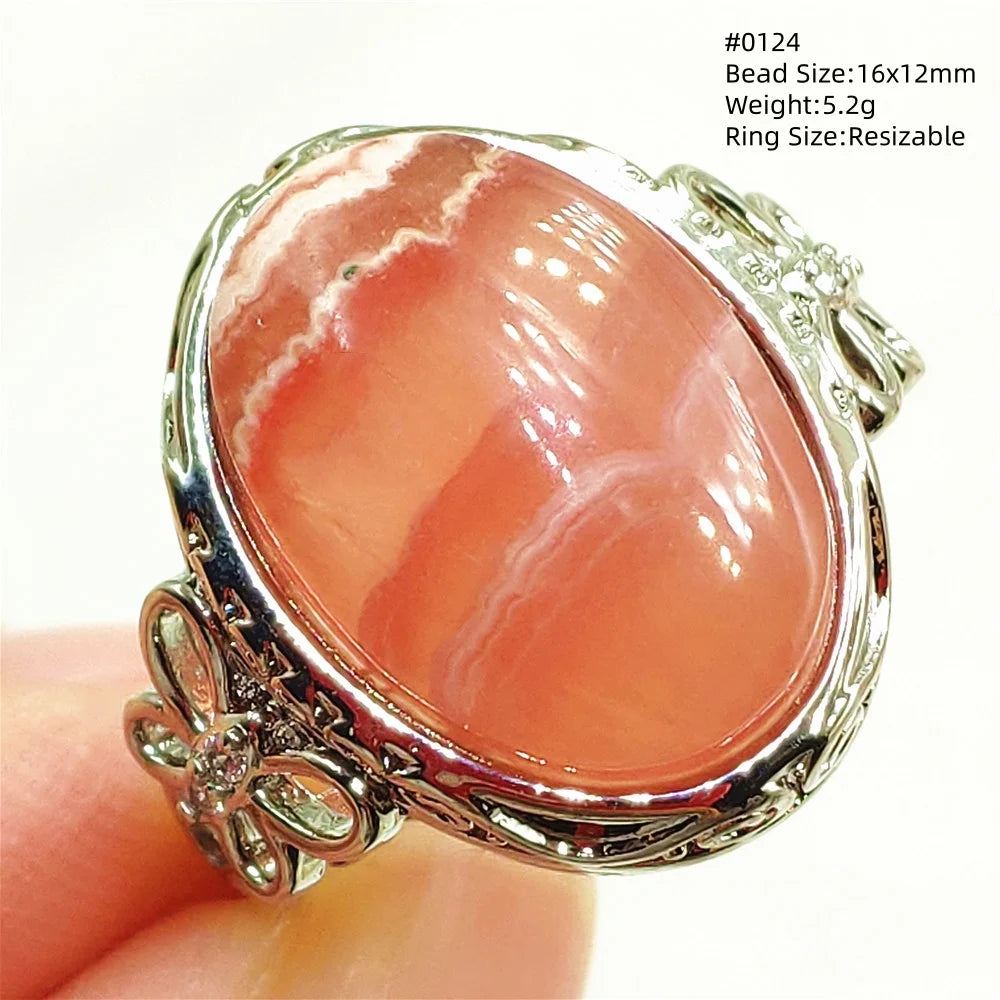 Natural Rose Rhodochrosite Ring Adjustable Ring Jewelry Woman Men Love Red Rhodochrosite Bead Healing Stone AAAAAA