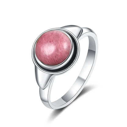 Romantic Natural Rhodochrosite 925 Sterling Silver Luxury Wedding Party Anniversary Gift Round Tiger Eye Retro Ring for Women