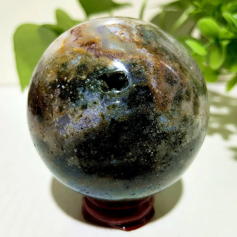 Natural Stone Pretty Ocean Jasper sphere Meditation Spirit Exorcism Feng Shui Crystal Ball Home Room Decoration Reiki Healing