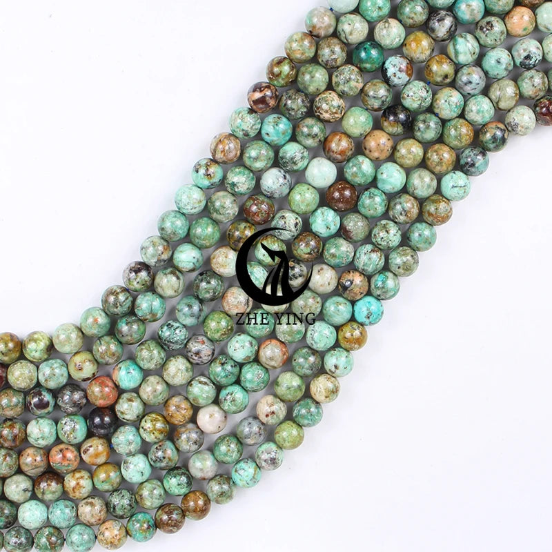 Zhe Ying 7A Natural Peru Turquoise Beads Round Loose Gemstone Beads for Jewelry Making Bracelet Necklace Diy Accessories