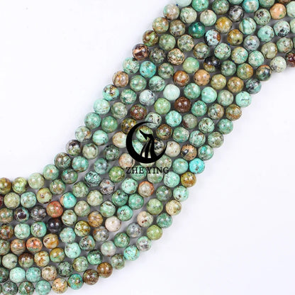 Zhe Ying 7A Natural Peru Turquoise Beads Round Loose Gemstone Beads for Jewelry Making Bracelet Necklace Diy Accessories