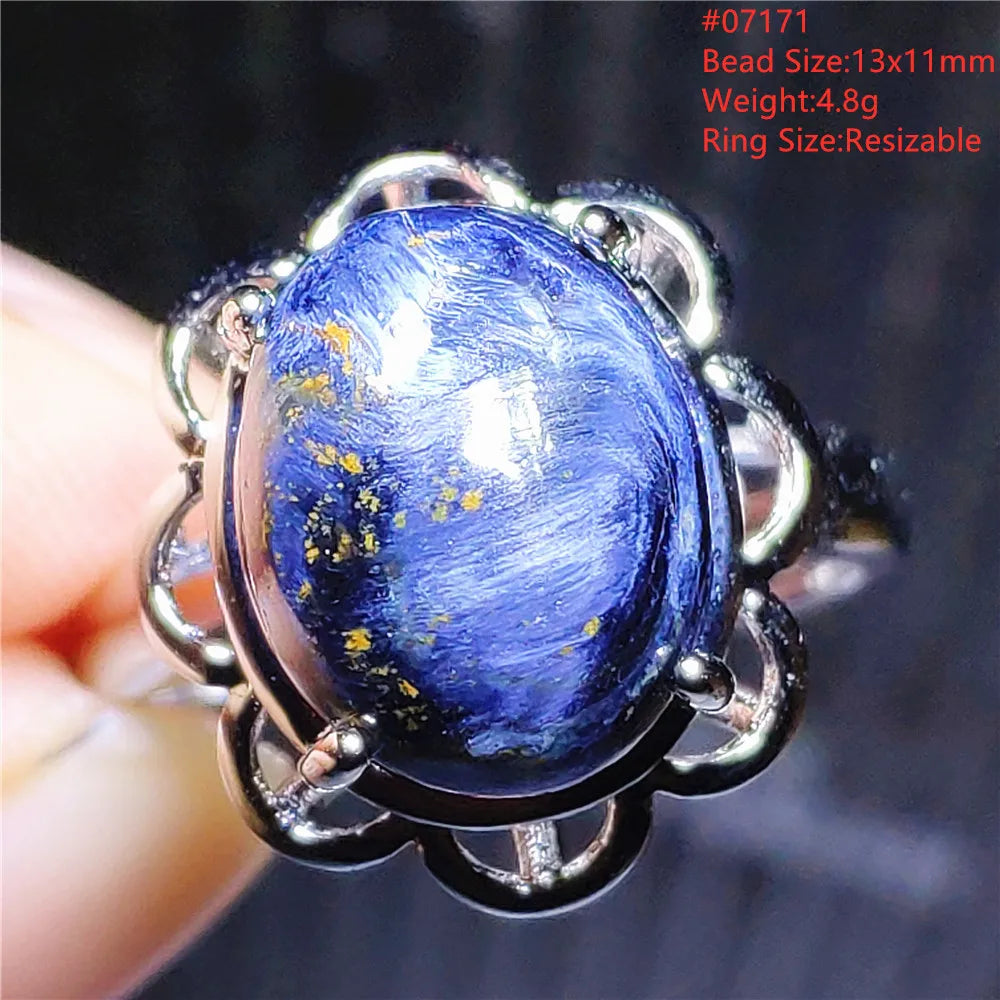 Natural Blue Pietersite Oval Adjustable Ring Women Jewelry Chatoyant Beads Namibia Jewelry Yellow Petersite Stone AAAAA