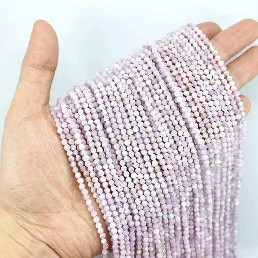 Natural Faceted Kunzite Micro Tiny Seed Loose Round Stone Beads 2/3/4MM For Jewelry Making DIY Bracelet Necklace Waist Anklet