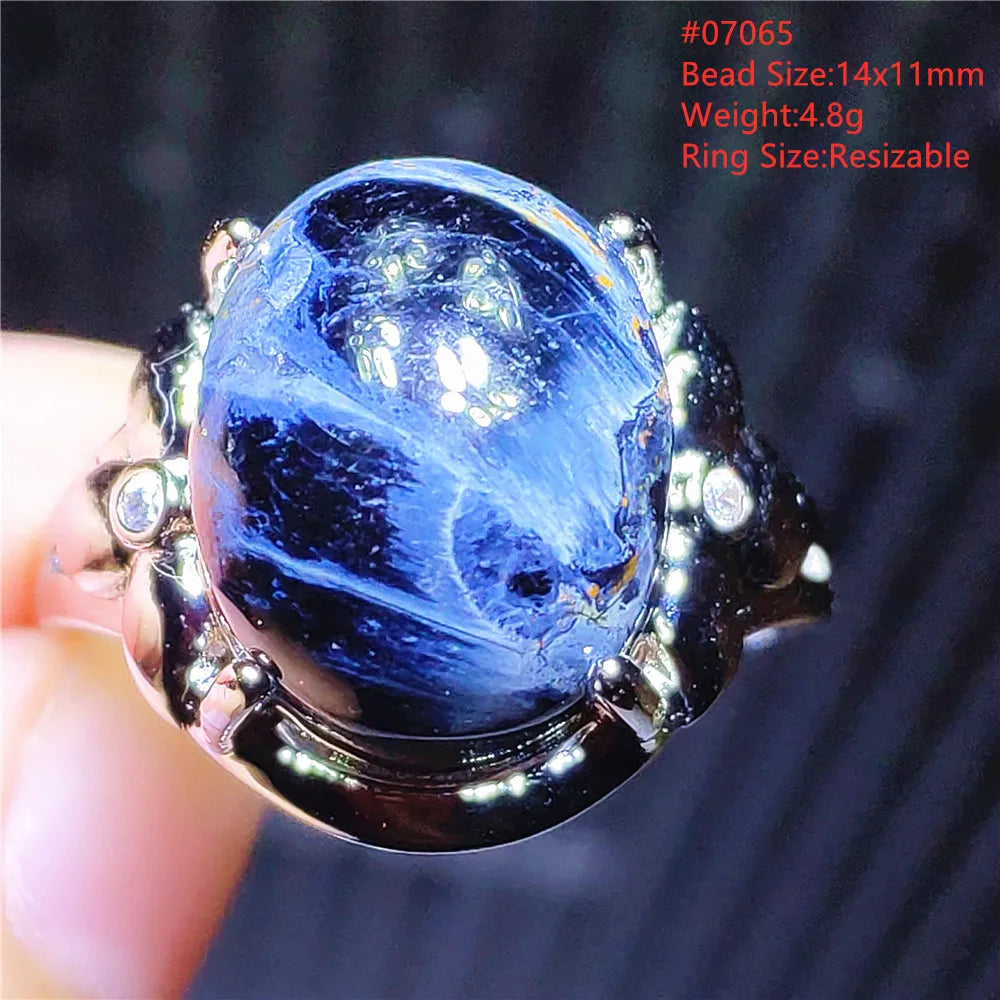 Natural Blue Pietersite Adjustable Ring Women Petersite Chatoyant Beads Namibia Fashion Jewelry Cat Eye Ring AAAAA