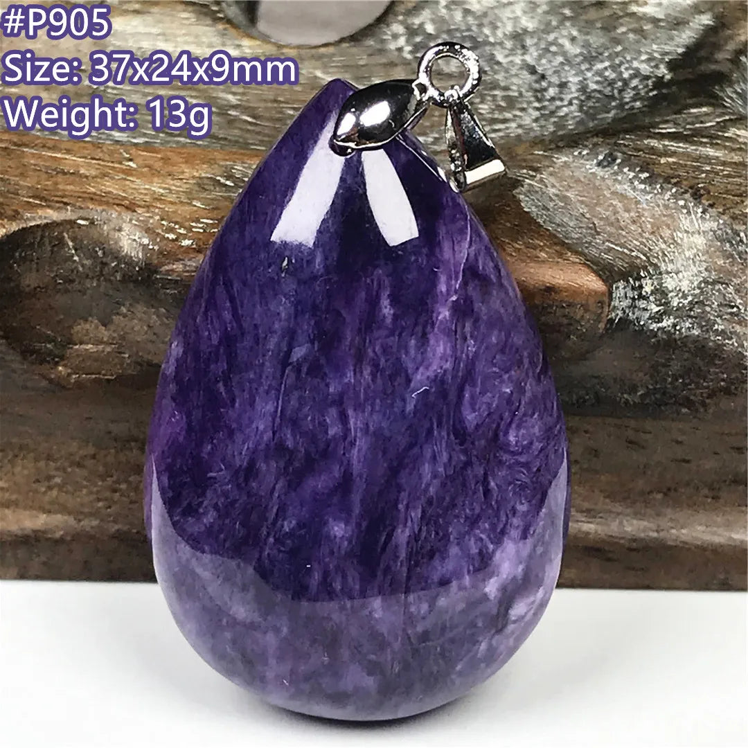 Colgante de collar de charoita morada natural de primera calidad, joyería para mujeres, hombres, regalo de suerte, cuentas de plata de cristal de belleza, piedra rusa AAAAA