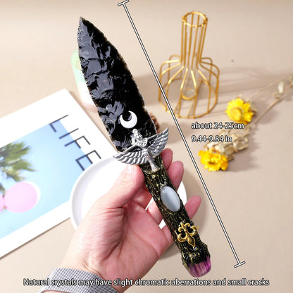 Natural Obsidian Crystal Knife – Black Ninja Dagger for Energy Healing &amp; Unique Collectibles