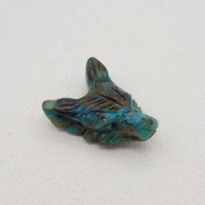 Pingente de cabeça de lobo esculpido à mão em pedra natural semipreciosa crisocola 35x26x4mm 12,9g acessórios para colar de joias da moda