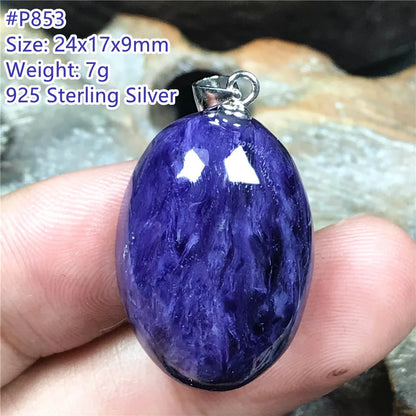 Colgante de collar de charoita morada natural de primera calidad, joyería para mujeres, hombres, regalo de suerte, cuentas de plata de cristal de belleza, piedra rusa AAAAA