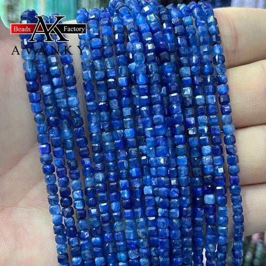 Natural Crystal Kyanite Stone Handmade Faceted Cube Loose Beads For DIY Jewelry Making Bracelet Necklace 15Ã¢â‚¬Å“ 3mm