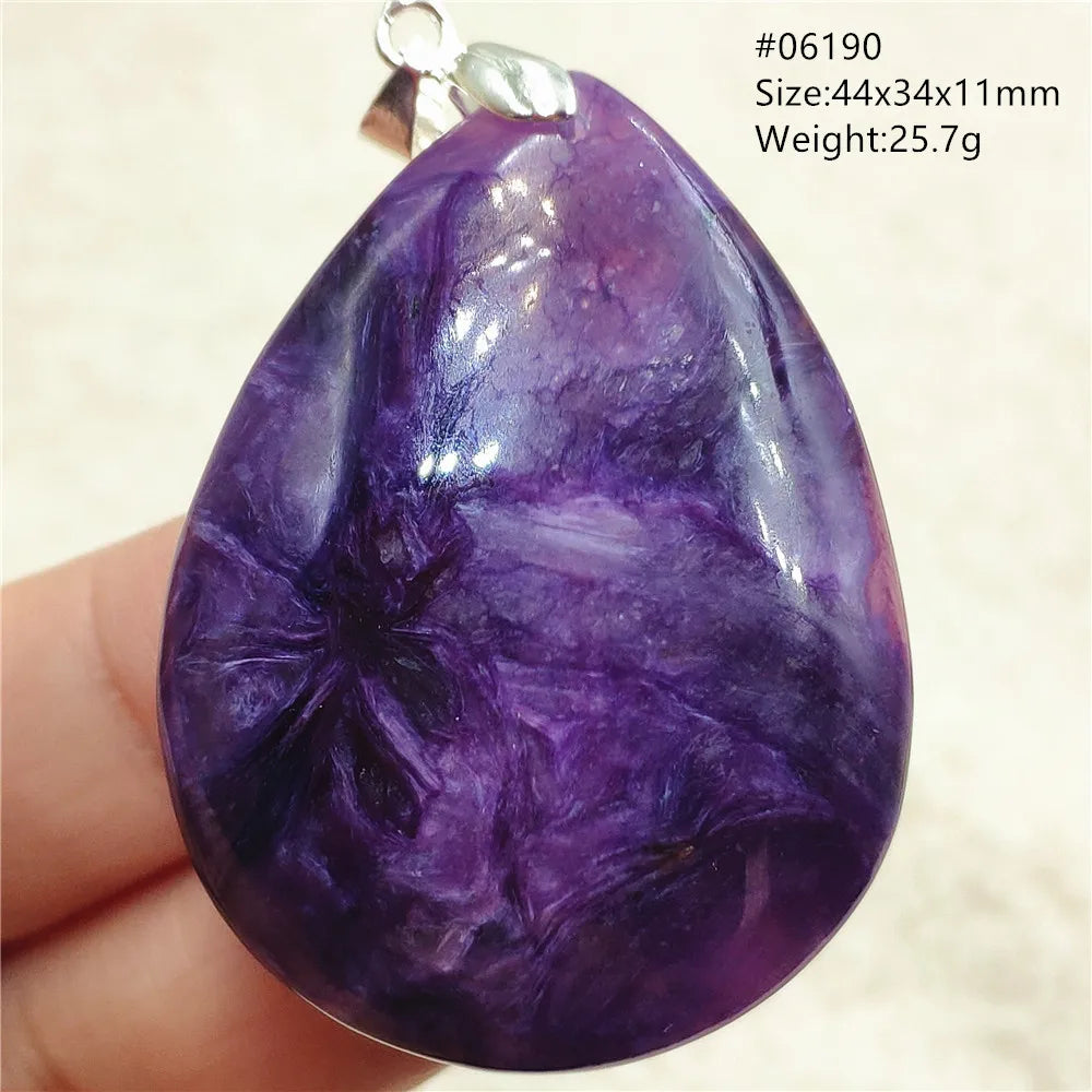 Natural Purple Charoite Water Drop Gemstone Pendant Women Men Charoite Bead Best Necklace Jewelry 925 Sterling Silver AAAAAA