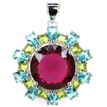 Buy 3 Get 1 Free 30x23mm 4.3g Pink Tourmaline Aquamarine Peridot Aquamarine Pink Kunzite 925 Solid Sterling Silver Pendant