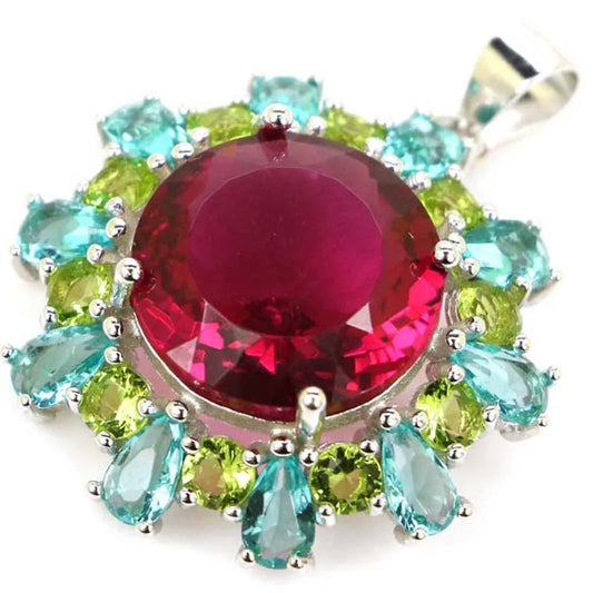 Buy 3 Get 1 Free 30x23mm 4.3g Pink Tourmaline Aquamarine Peridot Aquamarine Pink Kunzite 925 Solid Sterling Silver Pendant